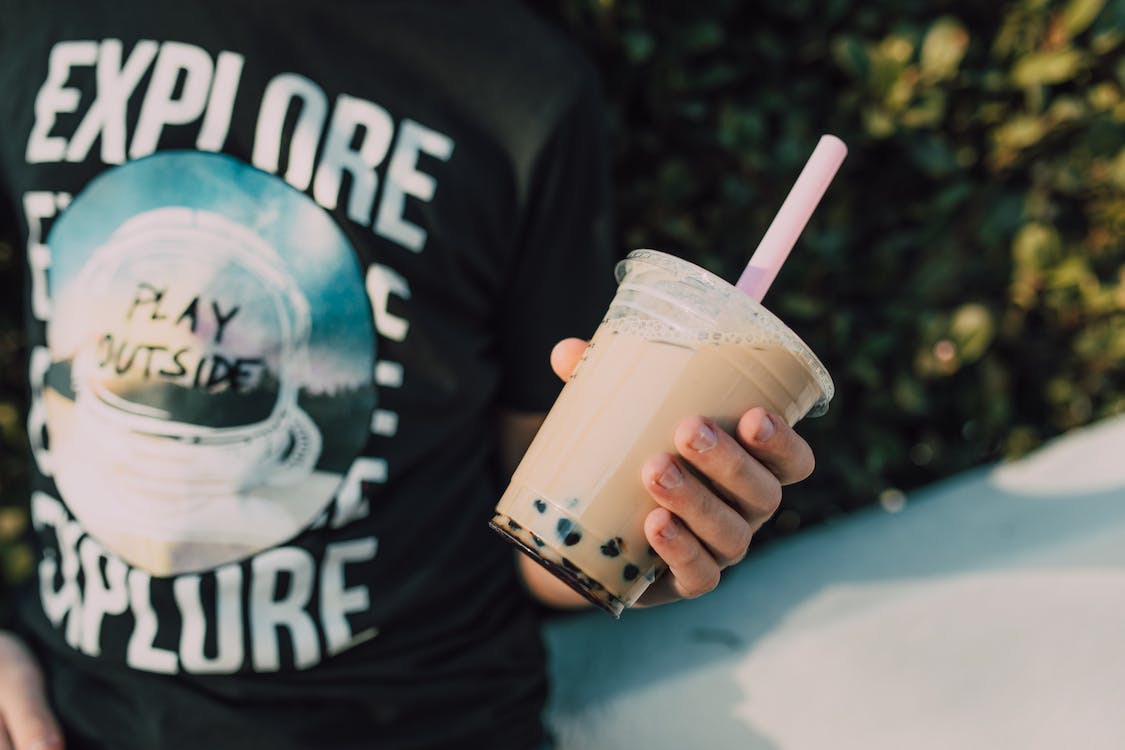 Man holding bubble tea in california